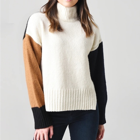 FRAME Color Blocked Sweater Turtleneck Pullover Wool Silk Cashmere - Picture 3 of 13